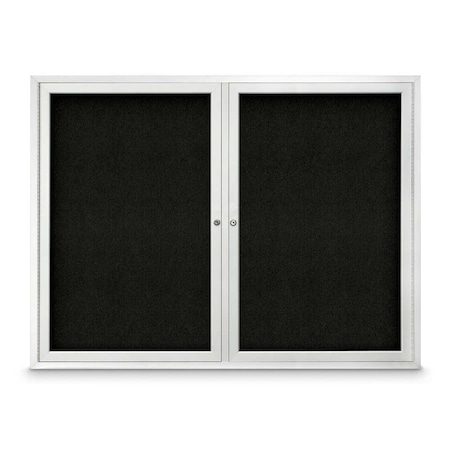 United Visual Products Sliding Door Indoor Enclosed Corkboard, 9 UV9029ACS-BLACK-MEDGRY